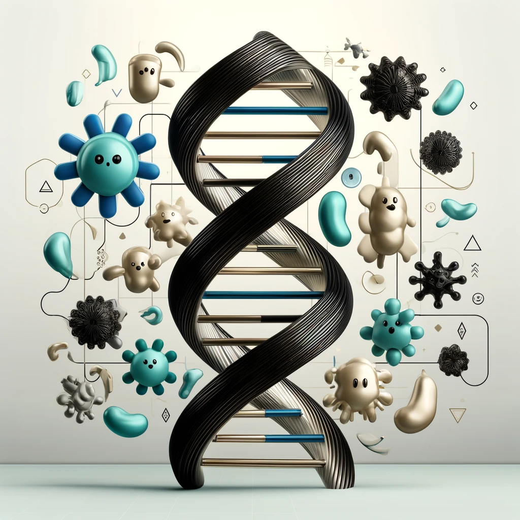 Unlocking Personalized Health: The Power of Genetic and Gut Microbiome Testing 2 DALL·E 2024 04 01 14.00.45 Create a modern and sophisticated image similar to the last one featuring an abstract representation of a DNA double helix intertwined with stylized